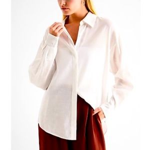 NWT Express XL Linen Blend Boyfriend Portofino White Shirt